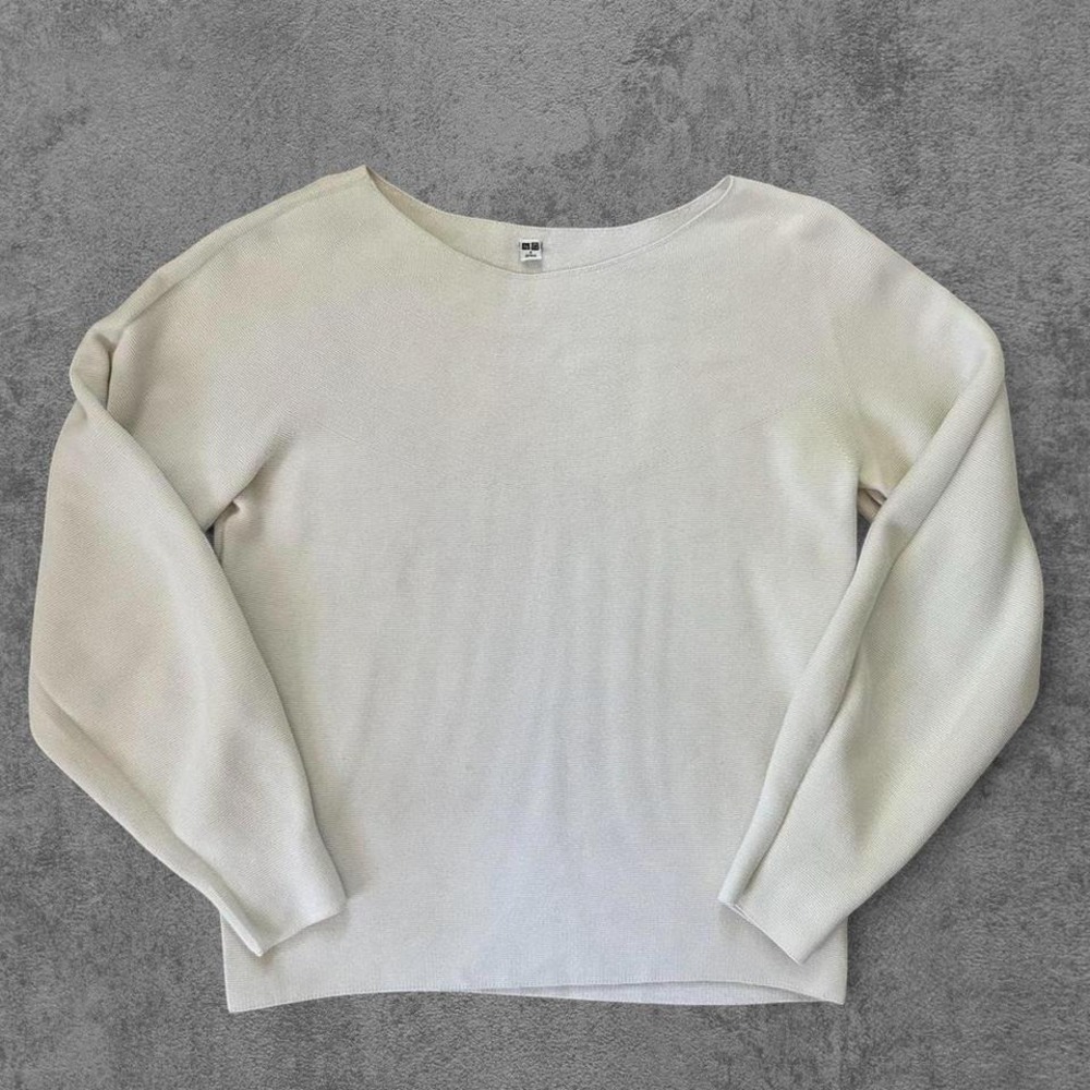 Uniqlo Knit Boat Neck Sweater Cream Off-White 100% Cotton Small